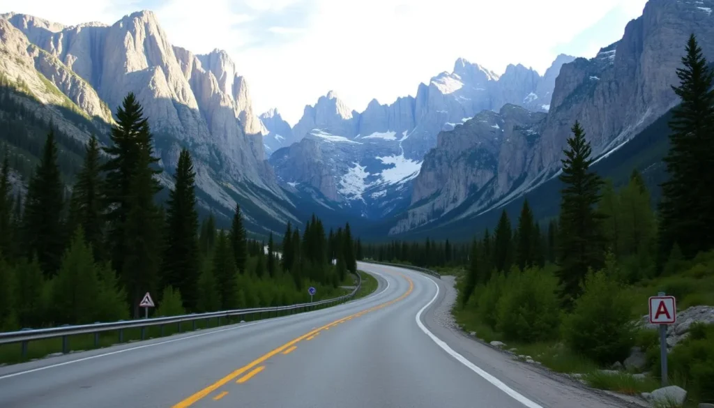 Image of Going-to-the-Sun Road with majestic mountains in the background Image of Going-to-the-Sun Road with majestic mountains in the background