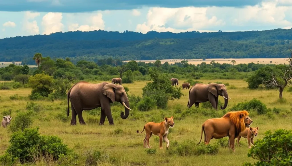 Image of Gorongosa National Park with elephants and lions in their natural habitat