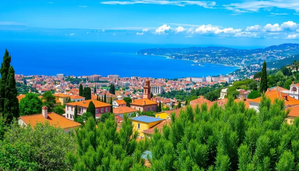 Image of Grasse, France, with the French Riviera coastline in the background