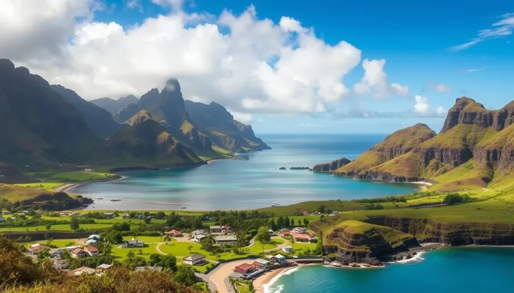 Image of Hakahau Village with its picturesque bay and dramatic basalt peaks