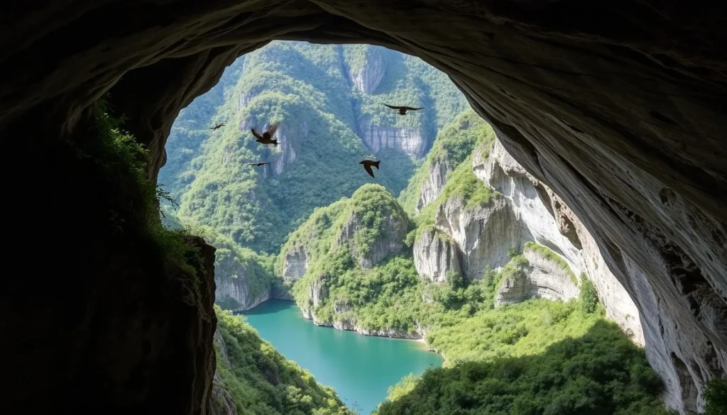 Image of Hang En Cave with swallows flying overhead