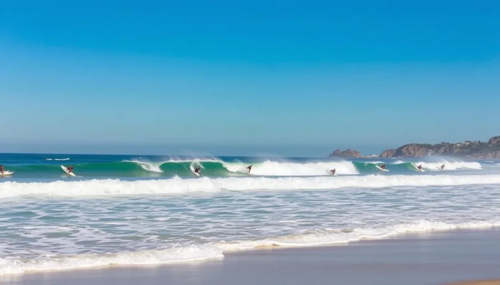 Image of Hendry's Beach Santa Barbara with surfers riding the waves