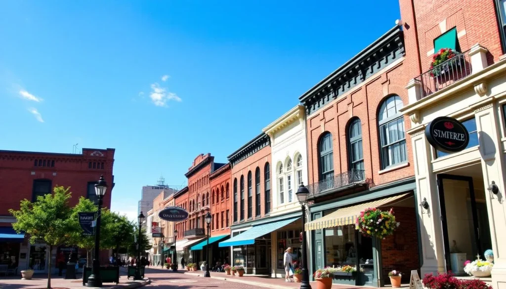 Image of Historic Main Street in Saint Charles, Missouri, showcasing its charming boutiques and historic architecture