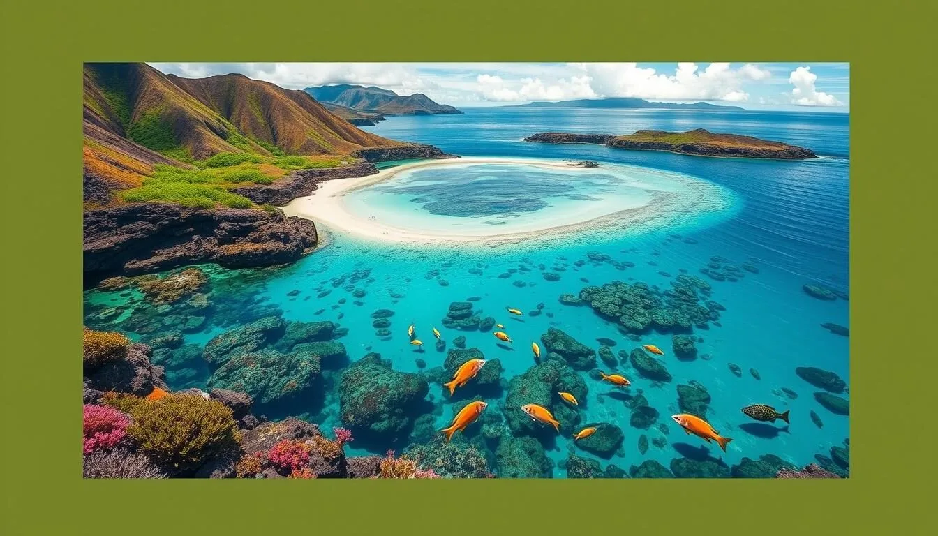 Image of Hulopoe Bay, Lanai, Hawaii with crystal-clear waters and vibrant marine life