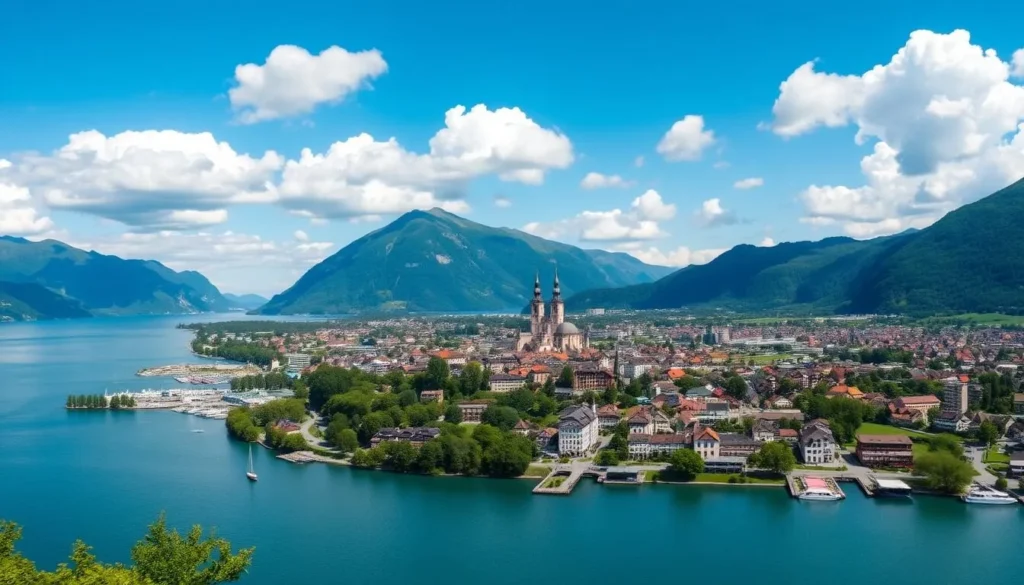 Image of Interlaken town with Lake Thun and Lake Brienz