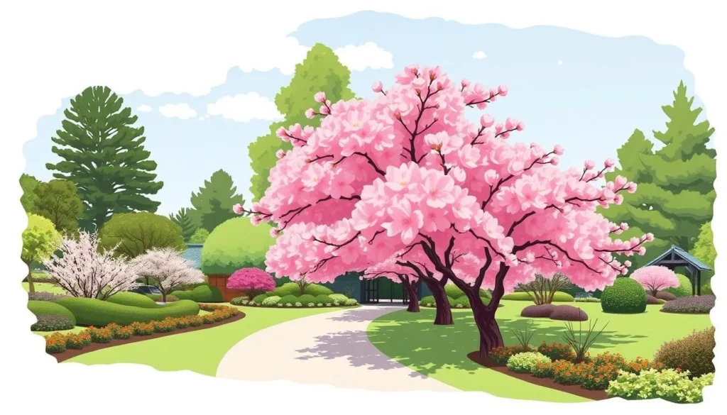 Image of Japanese Friendship Garden San Jose with a serene pathway and blooming cherry blossoms