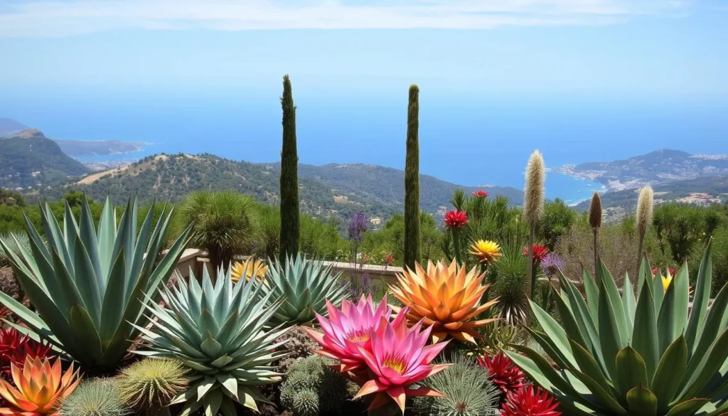 Image of Jardin Exotique d'Èze with exotic plants and Mediterranean views