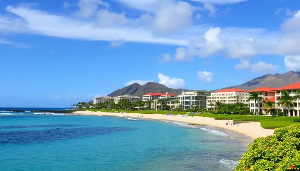 Image of Kailua-Kona beachfront with luxury resorts