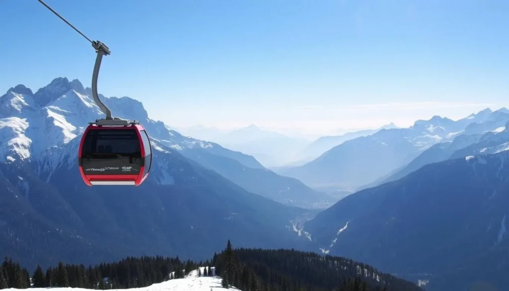 Image of Kronberg Mountain in eastern Switzerland with a cable car and snow-capped peaks