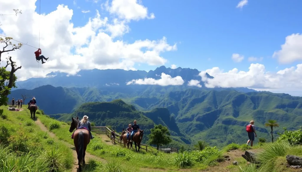 Image of Kualoa Ranch landscape with various activities