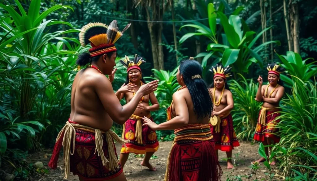 Image of Kuku Yalanji people performing a traditional dance in the Daintree Rainforest
