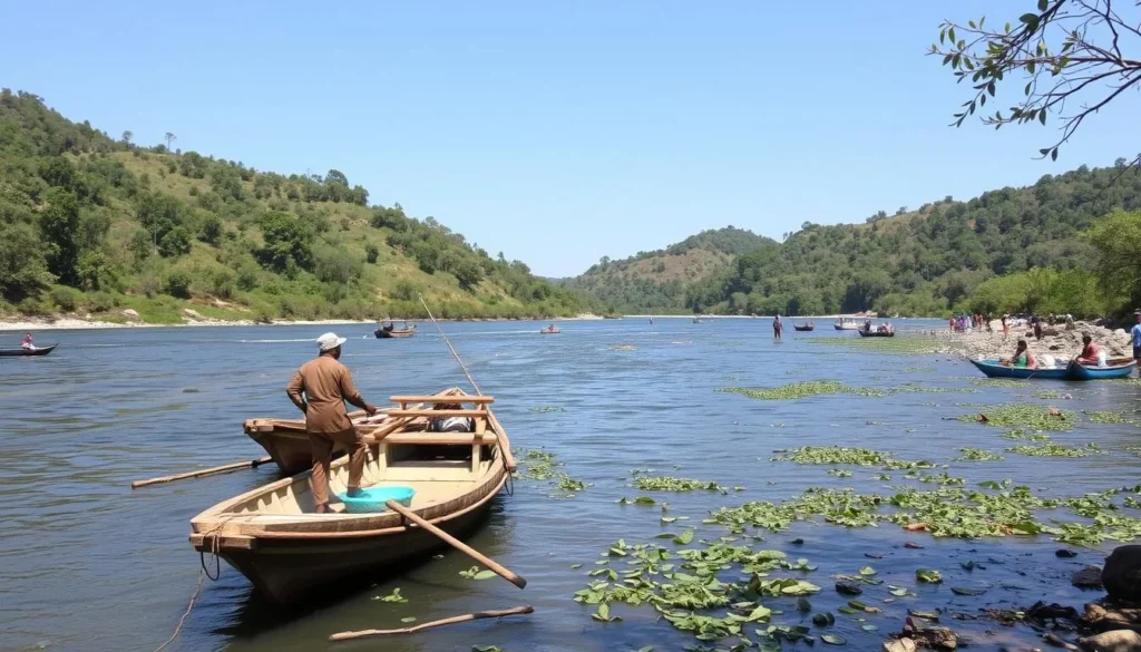 Image of La Rivière Tshikapa with local fishermen at work