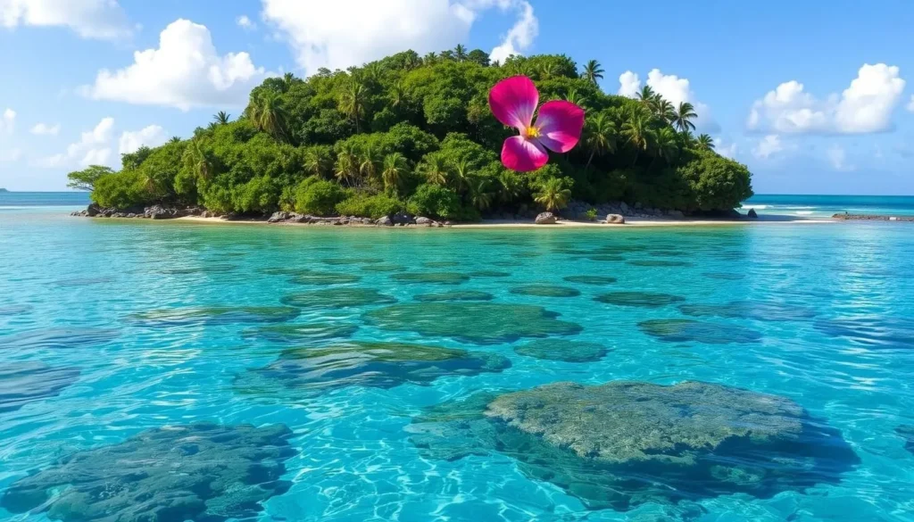 Image of La Roqueta Island with crystal-clear waters and lush vegetation