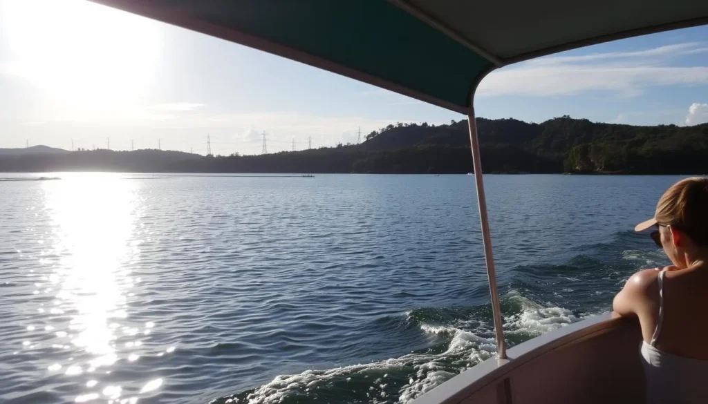 Image of Laguna del Carpintero with a boat tour in progress, showcasing the lagoon's serene environment