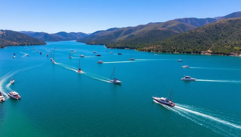 Image of Lake Cachuma with various boats and watercraft