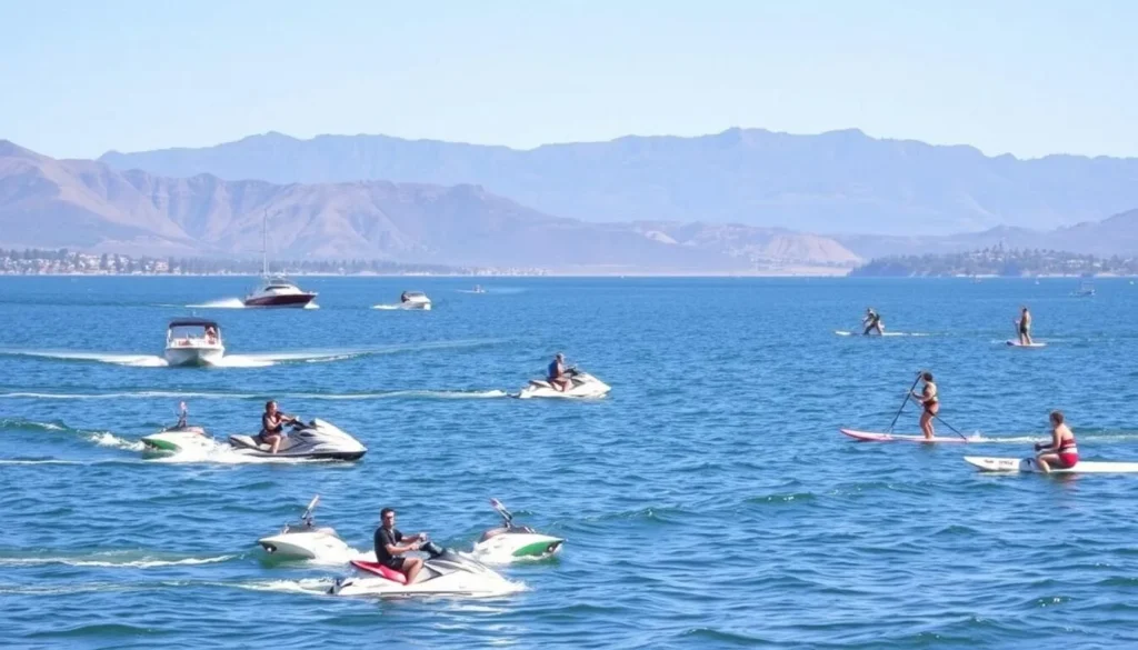 Image of Lake Elsinore with various water activities
