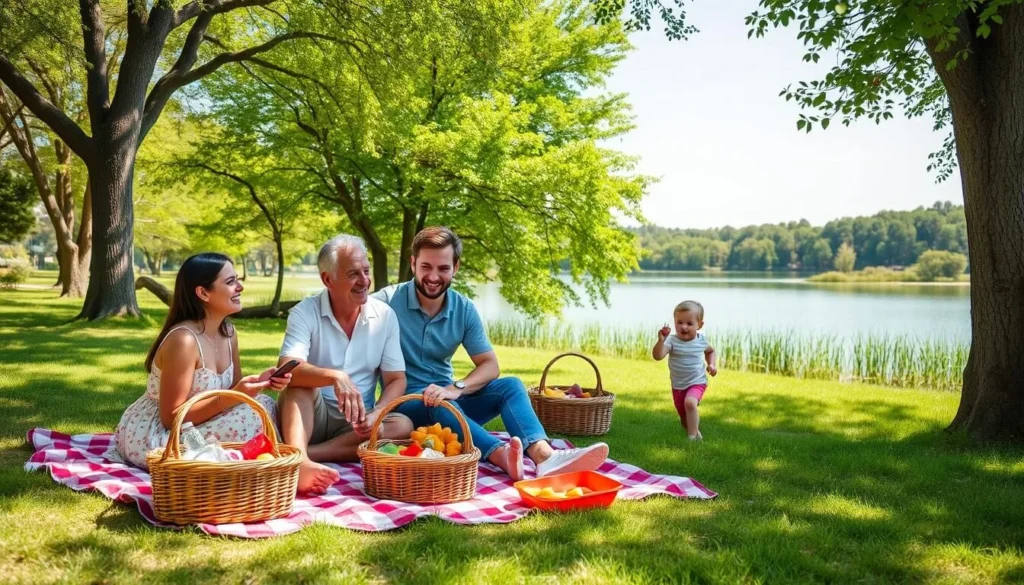 Image of Lake Ida West Park with a family having a picnic