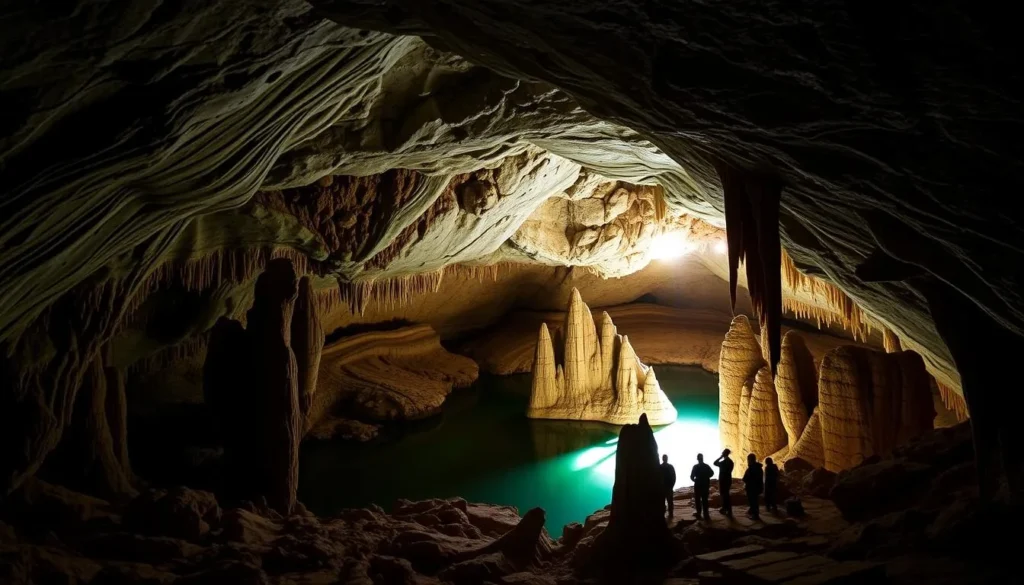 Image of Lake Shasta Caverns, a National Natural Landmark featuring stunning limestone formations