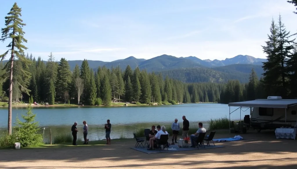 Image of Lake Siskiyou Campground with campers enjoying the lake