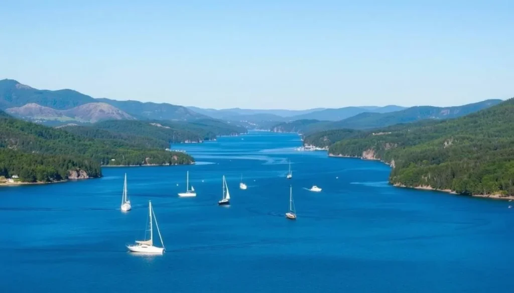 Image of Lake Winnipesaukee with boats and surrounding landscape