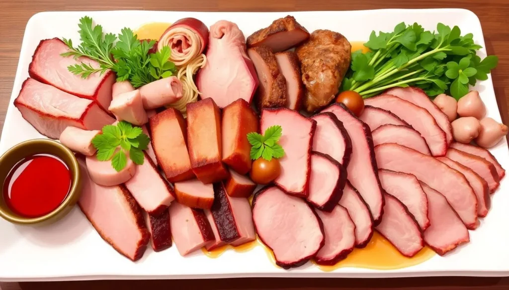 Image of Lang Nuong Viet Nam's premium meat platter with various cuts of pork and other meats.