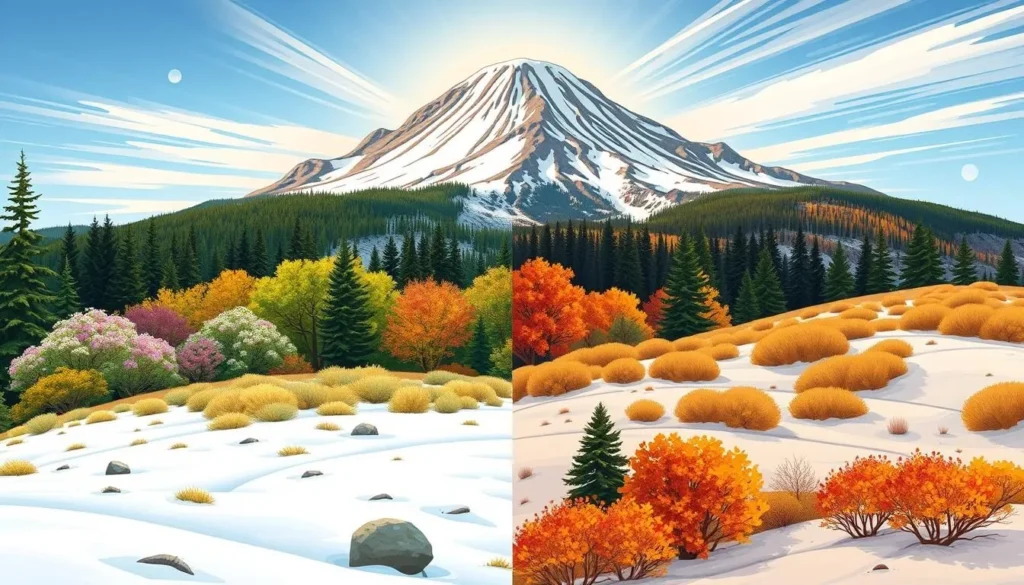 Image of Lassen Peak in different seasons