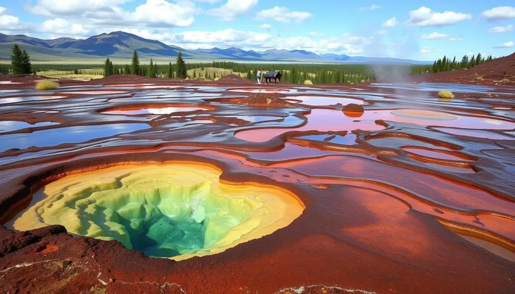 Image of Lassen Volcanic National Park's geothermal features, such as boiling springs and mud pots.