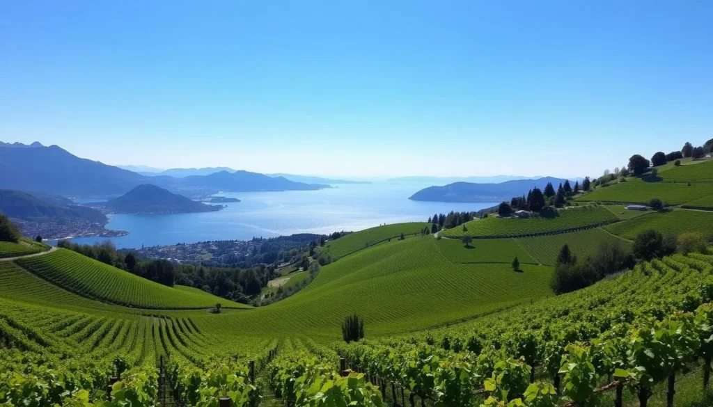 Image of Lavaux Vineyards with Lake Geneva in the background