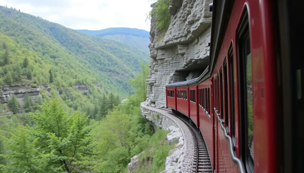 Image of Lehigh Gorge Scenic Railway train traveling through Lehigh Gorge State Park