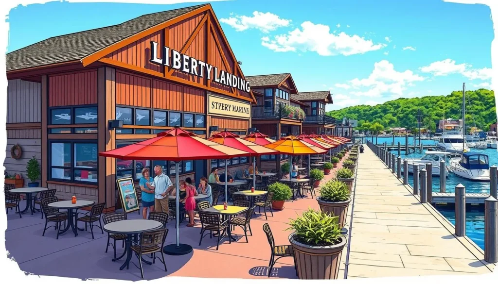 Image of Liberty Landing Marina with dining options