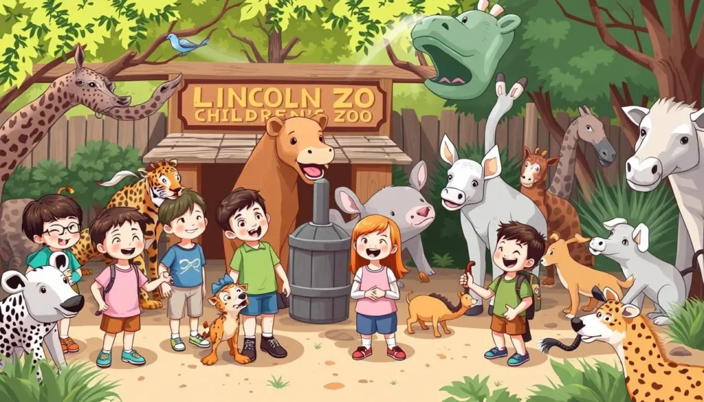 Image of Lincoln Children's Zoo with happy children interacting with animals