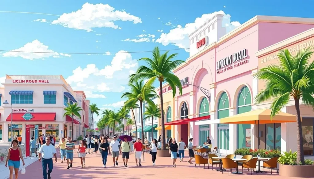 Image of Lincoln Road Mall in Miami Beach, showcasing its vibrant shopping and dining atmosphere.