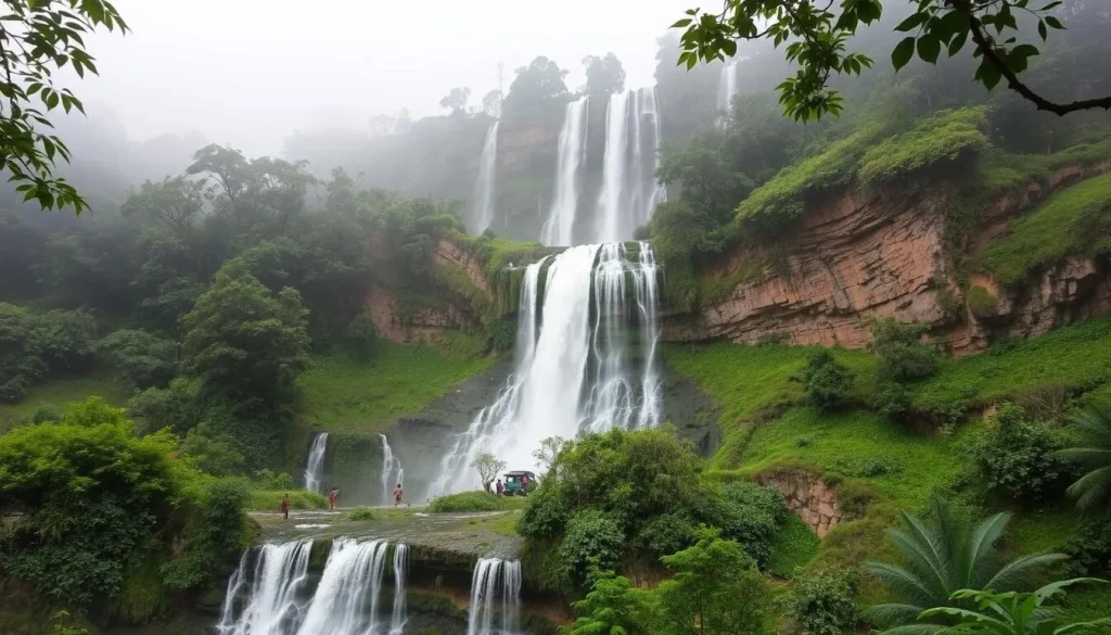 Image of Love Waterfall in Sapa, Vietnam, with lush greenery surrounding it