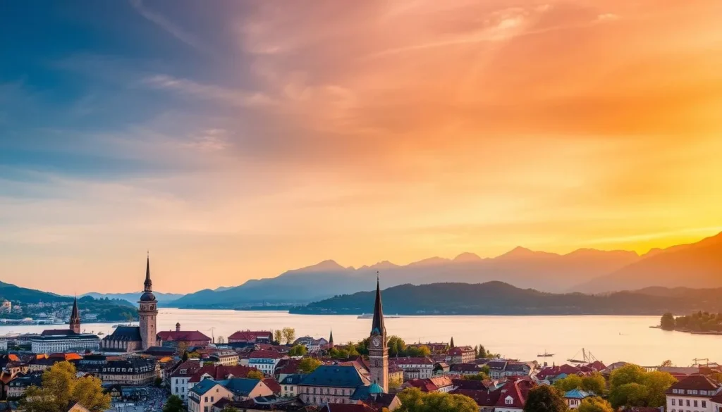 Image of Lucerne cityscape with Lake Lucerne