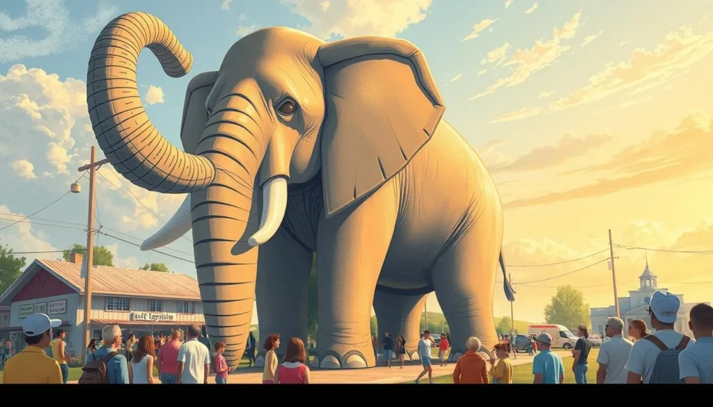Image of Lucy the Elephant with visitors inside