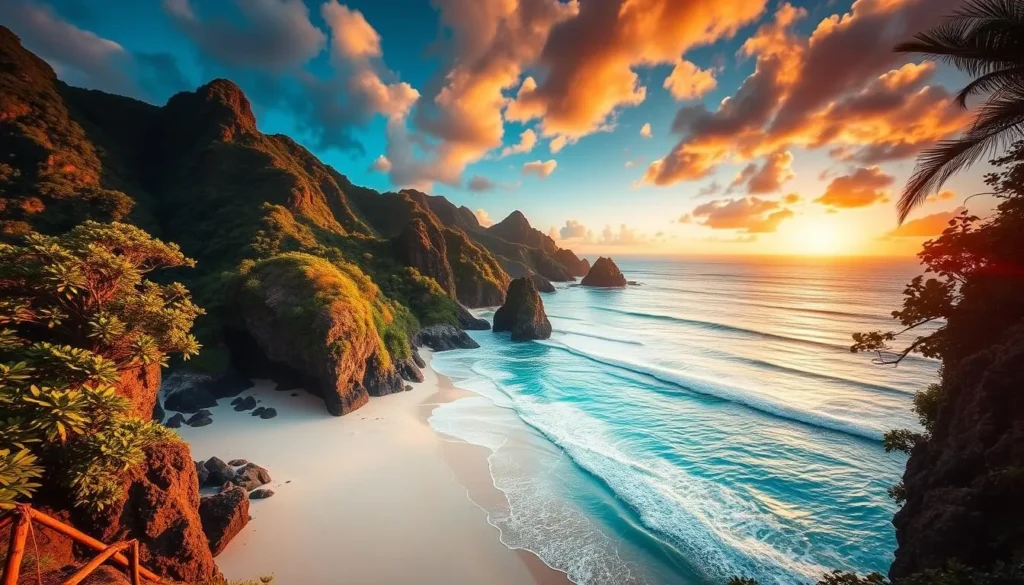 Image of Lumahai Beach with dramatic landscape