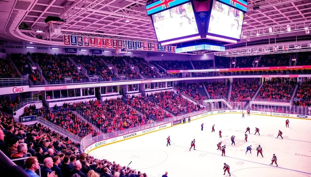Image of MacInnes Student Ice Arena during a hockey game