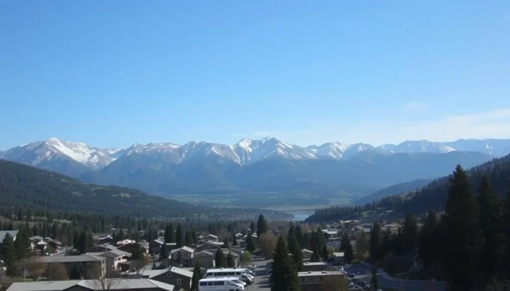 Image of Mammoth Lakes village with mountains in the background
