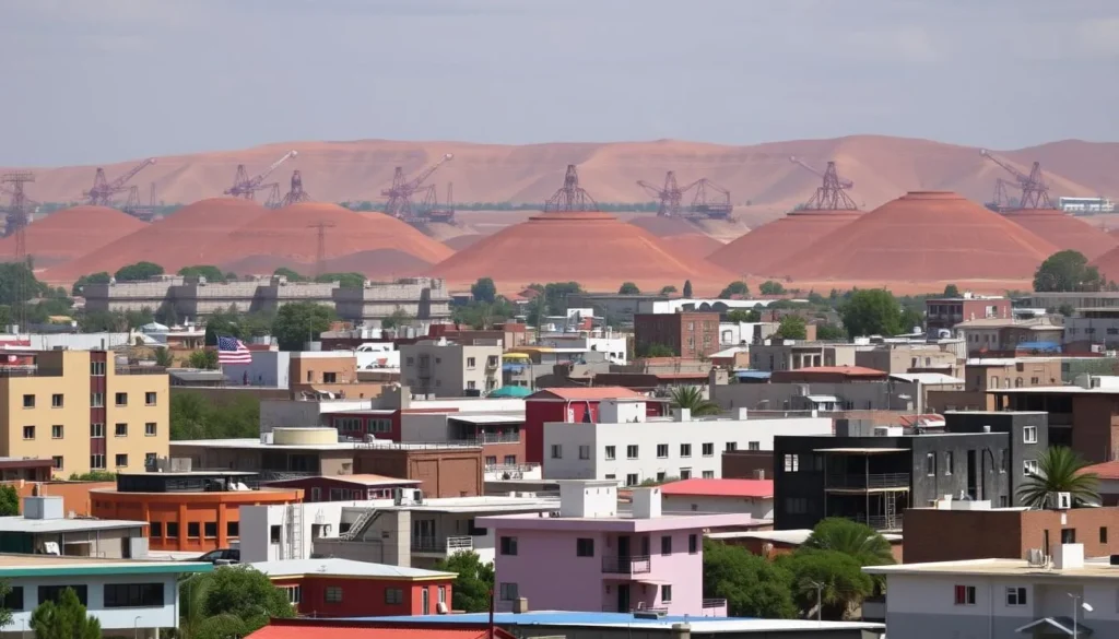 Image of Mbuji-Mayi cityscape with diamond mines in the background