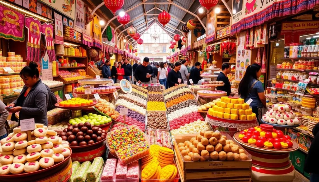 Image of Mercado de Dulces in Morelia, Mexico, filled with colorful traditional sweets.