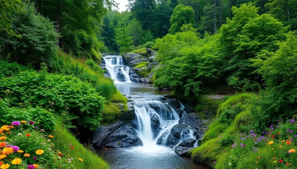 Image of Mill Creek Falls surrounded by lush greenery