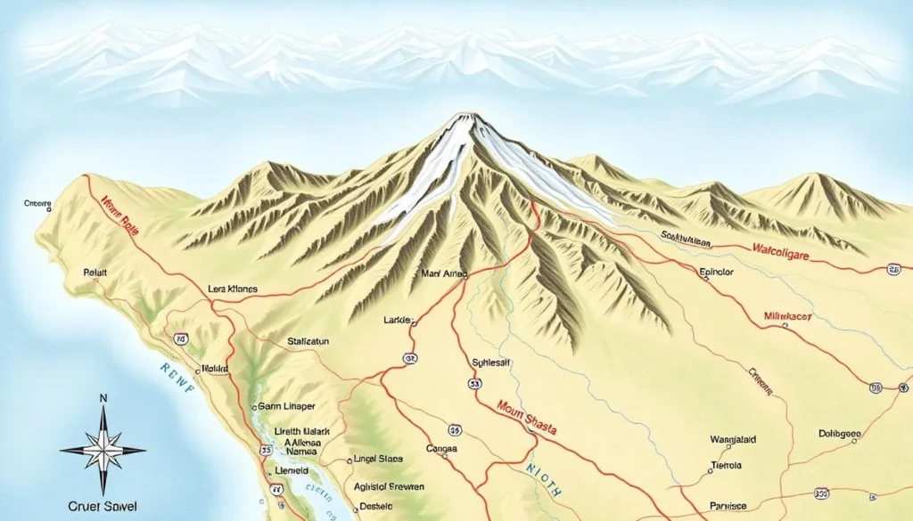 Image of Mount Shasta's location on a map