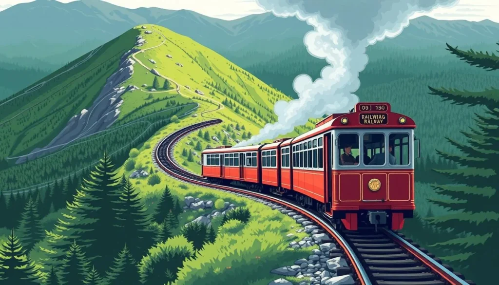 Image of Mount Washington Cog Railway train climbing the mountain