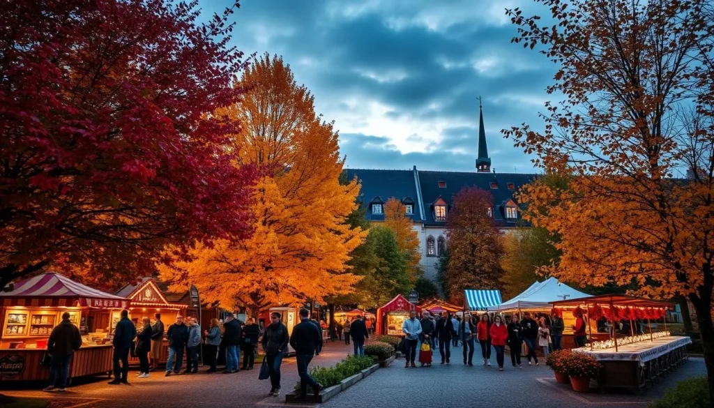 Image of Munster's autumn landscape with a festival in the background