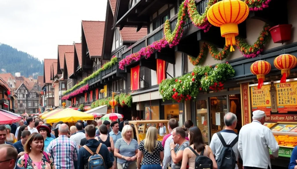 Image of Murten town during a festival