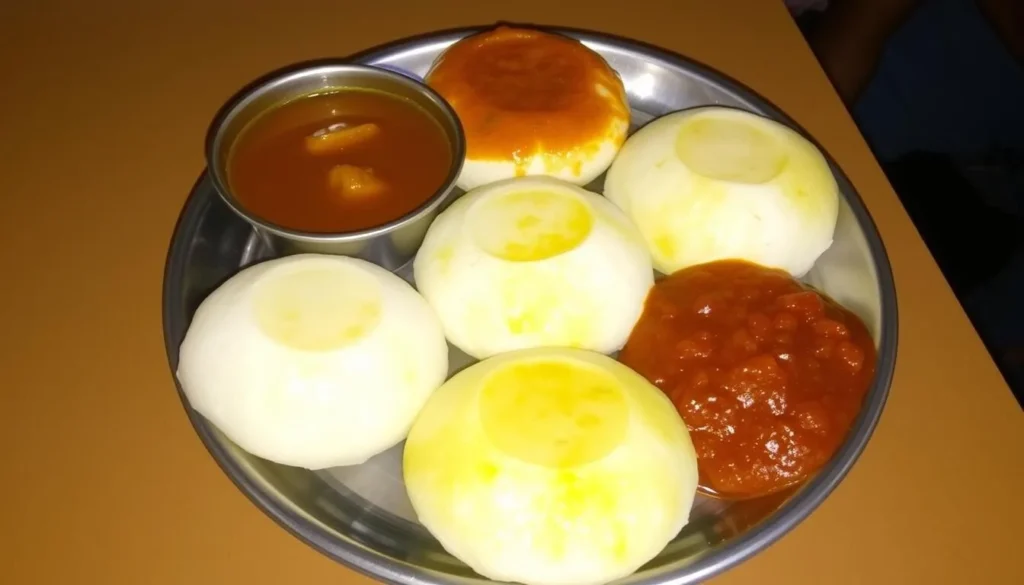 Image of Murugan Idli Shop's idlis with sambar and chutneys