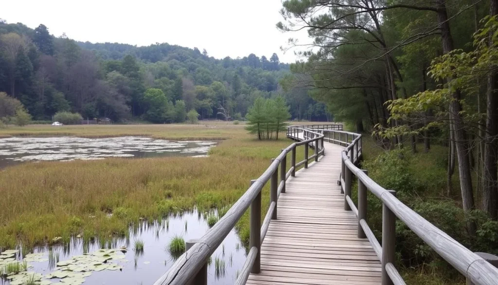 Image of Nara Nature Park boardwalks winding through wetlands and forests