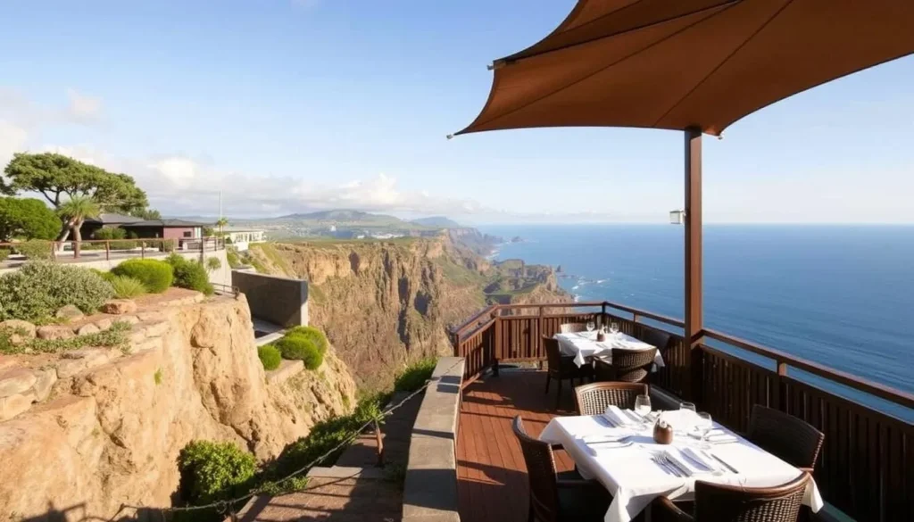 Image of Nepenthe Restaurant's cliffside seating with ocean views