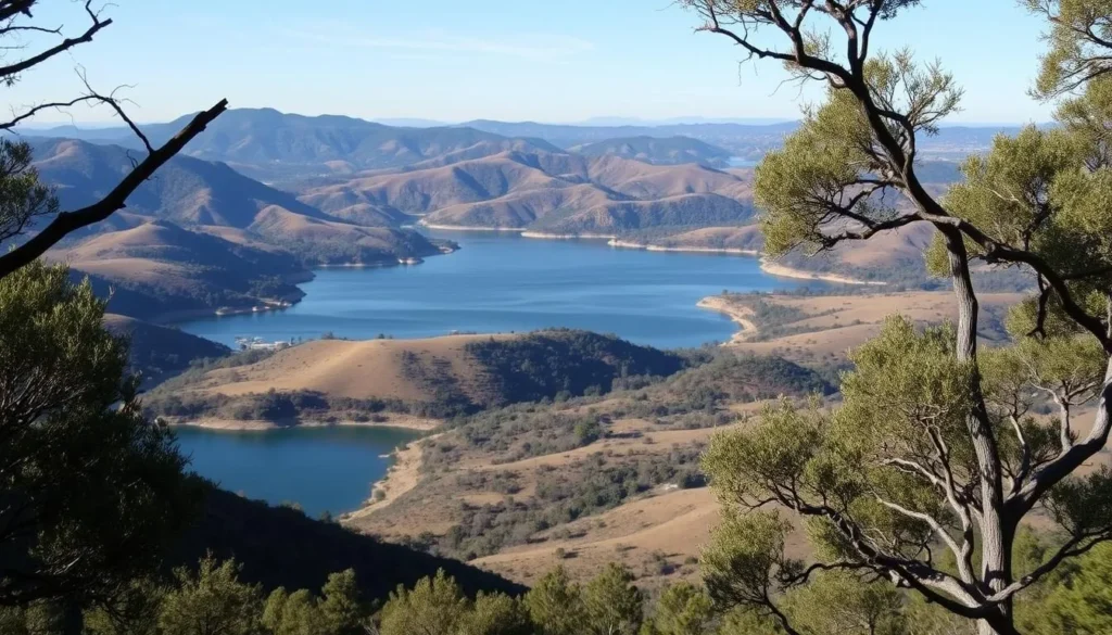 Image of Nipomo Reservoir surrounded by rolling hills and native oak woodlands