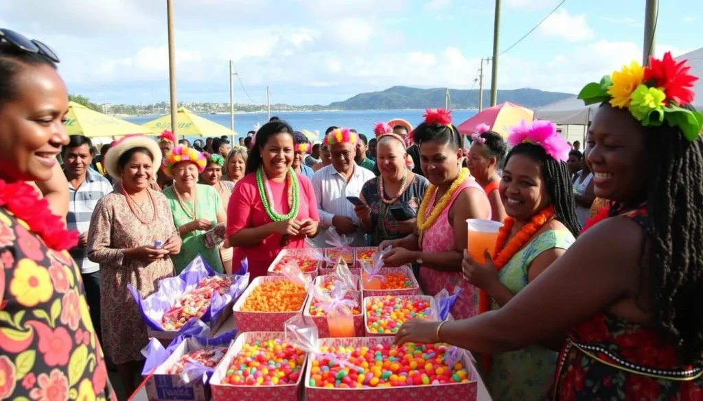 Image of Niue's island-wide candy distribution during Takai